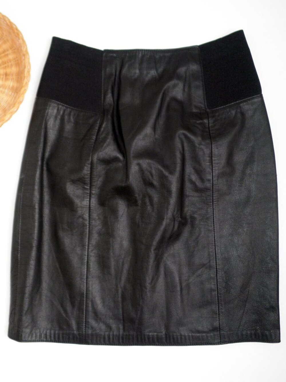 Vintage 1980's AVON Fashions Black Genuine Leather High Waisted PENCIL Skirt S